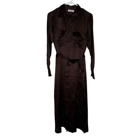 Madewell Silk Belted Midi Shirtdress Women's Size XS in Brown New Without Tags! - Picture 2 of 6